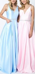 Yellow, blue, pink, burgundy a line satin gown floor length